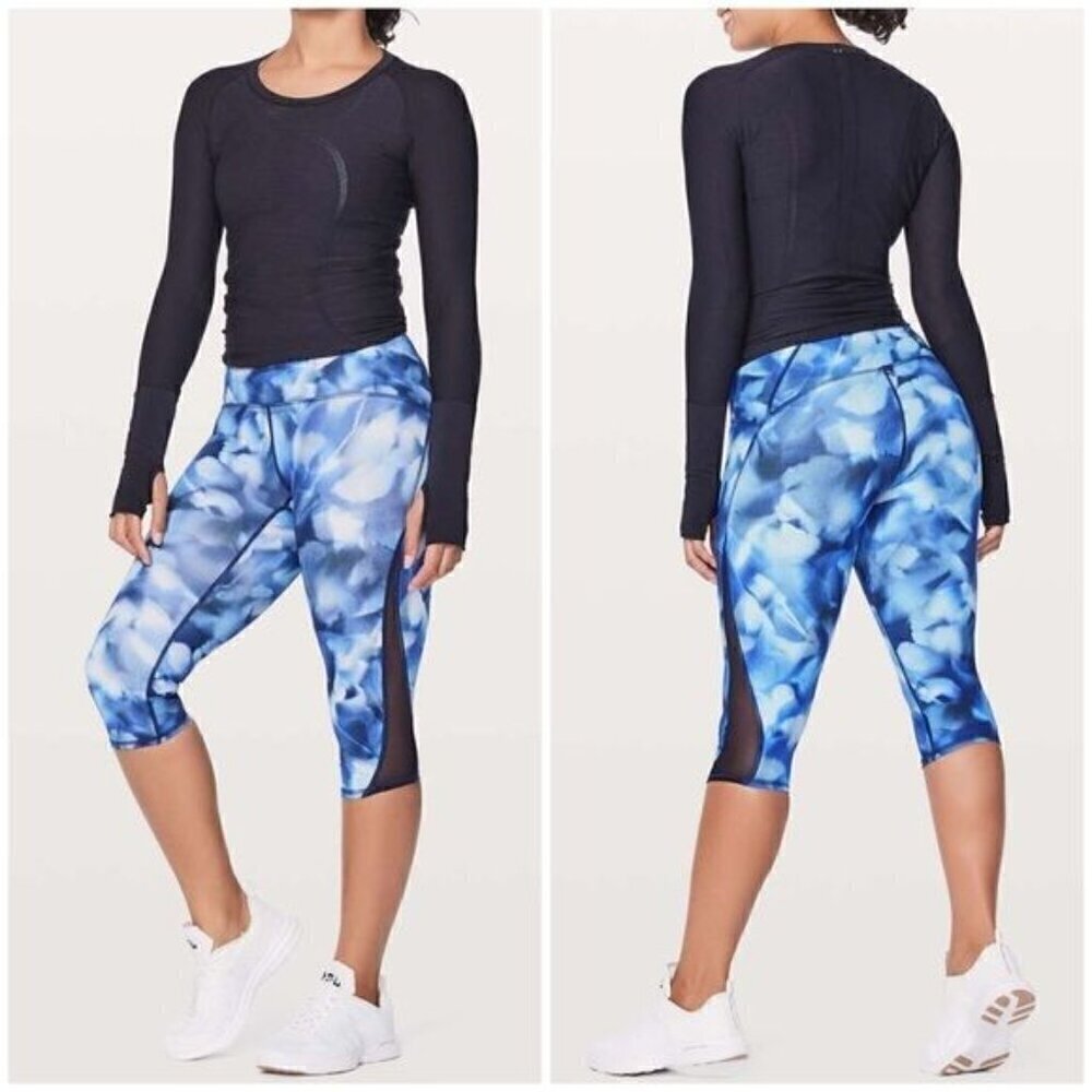 Lululemon Train Times Crop Leggings 17" Mini Blush Blossom Alpine White Blue 4